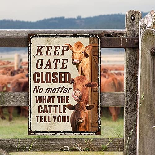 Qispitad Crveni Angus Funny Držite kapiju zatvorene bez obzira na to što goveda kaže vam metal znak Poljoprivreda Poklon Idea Decor