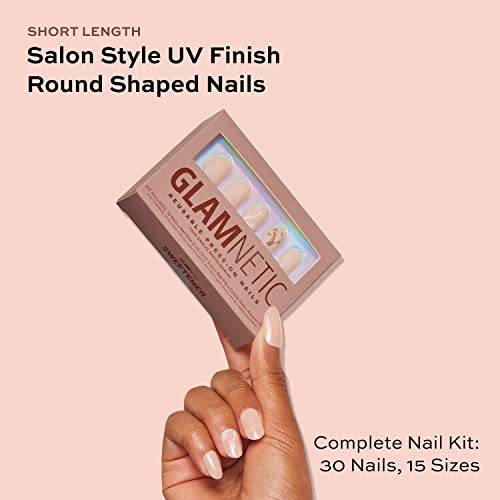 Glamnetic Press On Nails-zaslađivač i francuska presa / UV završna obrada kratki okrugli nokti, komplet za nokte za višekratnu upotrebu