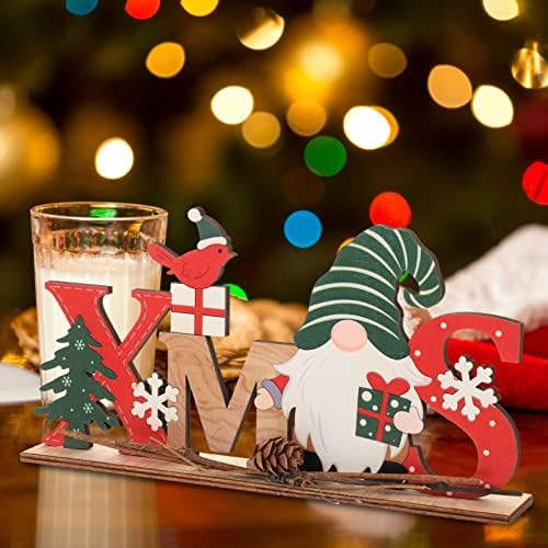 Safigle Božićni stol Najbolji ukrasi Božićni drveni stol, sretan božićni snijeg Christams Gnomes Center Funterpiece, Božićni dekor za odmor Božićne večere Dekor za zabavu