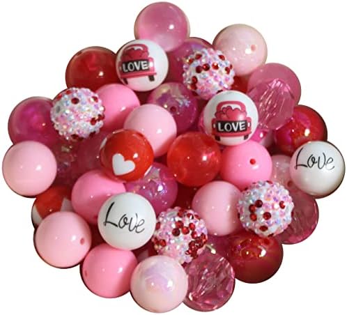 20mm Bulk mješavina 56 Valentine crvena, ružičasta, bijela zdepast Bubblegum perle 10 stilovi akril Gumball labave perle puno
