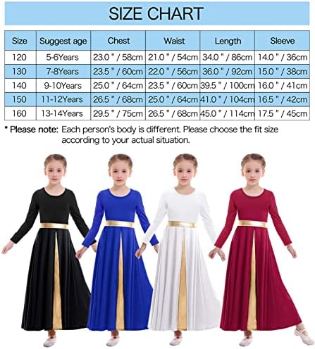 Z & X Girls Pohvale plesne haljine pune dužine širom ljuljačke suknje dugih rukava liturgijsko bogoslužno klanjač crkve Lyrical Dancewear