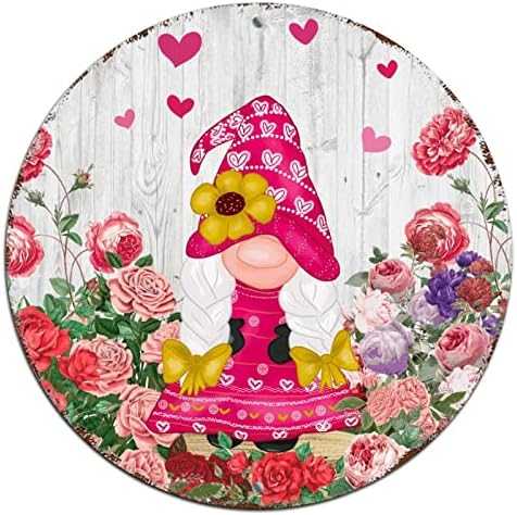 Okrugli metalni valentinovo vijenac potpisuje sladak gnome budi minski cvijet crveni kosilica za vjenčanje vjenčanje viseći rustikalni