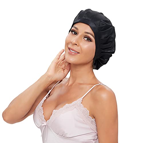 mulberry svilena kapa za žene djevojke muškarci-spavanje šešica za kosu, kapa, omotač za kosu, podesiv, za kovrče, crna boja,