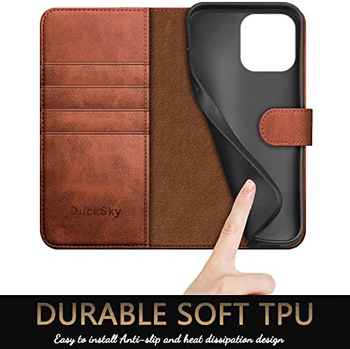 DuckSky za iPhone 14 Pro Max 6.7 torbica za novčanik od prave kože【RFID blokada】【4 držač kreditne kartice】【prava koža】Flip Folio Book