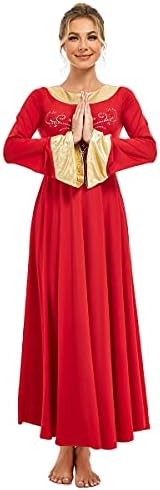 MyRisam odrasli žene hvale plesni ogrtač liturgijska boja blok zvono rukav rhinestone haljina hor obožava lirsku haljinu