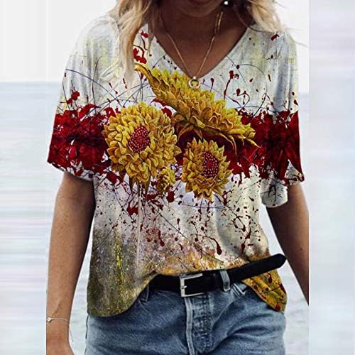Majice za žene akvarel cvjetni štampani ljetni Tees V-izrez kratki rukav Casual Loose Fit bluza 2023 modni tuniki