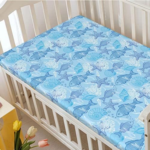 Morske školjke tematske mini krevetić, prenosivi mini krevetići listovi mekani mali madrac ploča za madrac sa krevetom ili kreveta za dijete, 24 x38, blijedo plavo bijeli mauve