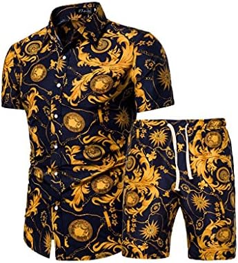 HLDETH modna muška košulja za cvijeću na plaži, cvjetni print muške hlače s kratkim rukavima