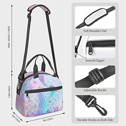 Mermaid Tail Lunch Bag Box For Women Girls Lunch tote Bag Waterproof Adjustable for Work Office Picnic College Holiday Gift