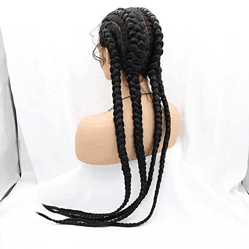 4 Twist Hand pletene čipkaste prednje perike za žene pletenice crne boje perika sa dječjom kosom od vlakana otpornih na toplotu za