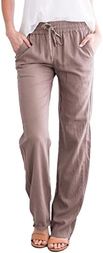 Mtsdjskf Ženske posteljine, punog struka širokog noga labavca za crtanje s džepovima širokim nogama