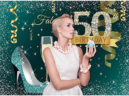 Sensfun Teal Gold Happy 50th Birthday backdrops Glitter Silver Dots visoke potpetice šampanjac staklo fotografija pozadina za žene