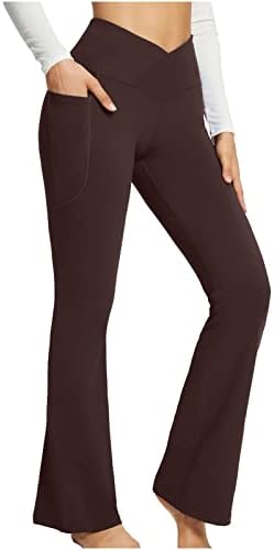 Usecee Womens Bootcut Yoga hlače bljeskalice sa džepovima V Crossover High Struk gamaše Trčeve kontrolne vježbe hlače