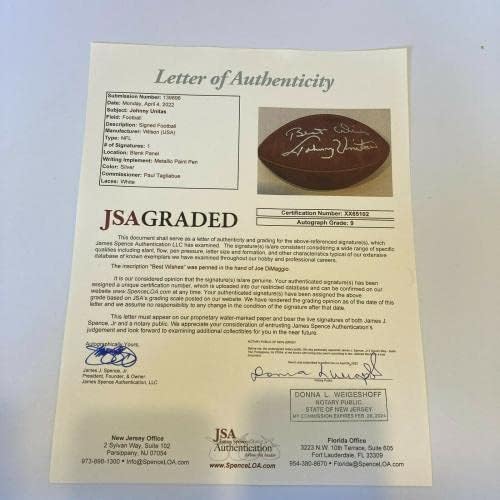 Zapanjujući Johnny Unitas potpisao Wilson NFL Fudbal JSA Ocjenjivane metvice 9 - autogramirani fudbalski