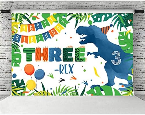 5x3ft plavi Dinosaurus pozadina za treći rođendan tri-rex crtani film zelena Palma ostavlja pozadinu fotografije za djecu Boy party
