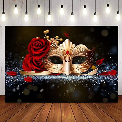 Fotografija pozadina karnevalska zabava Crvena ruža Zlatna maska sa dijamantskom pozadinom maskarada pozadina rođendan Studio Photo