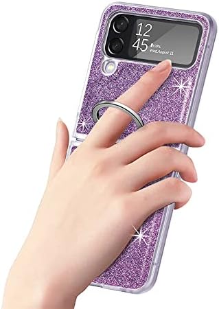 za Samsung Galaxy Z Flip 4 5G futrola sa držačem prstena, Luksuzni Bling Glitter PU kožni zadnji Meki TPU Branik,slatki Girly Shockproof