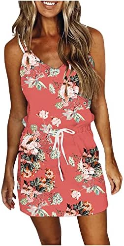 Ljetna haljina za žene džepovi cvjetni štampani sarafan seksi podesivi špageti remen Tank Dress Mini haljine