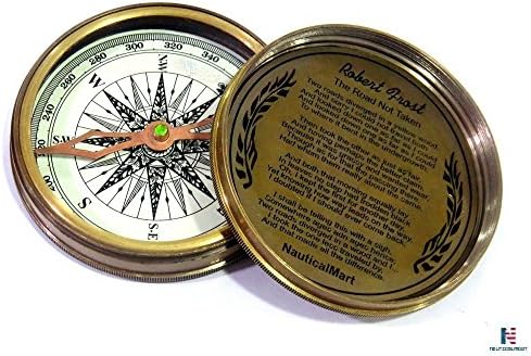 Nauticalmart antikni mesing morski kompas Robert Frost Poem Compass