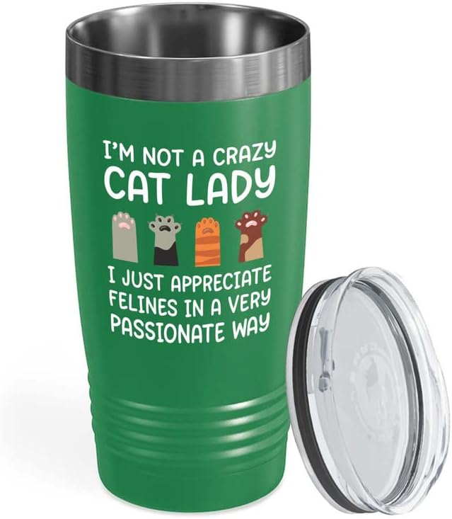 Flairy Land Cat Lady Green Tumbler 20oz - Cijeni Felines -Cat Paw Cat Roditelji Mačka Mama Cat Lover Kitties Purr Maj