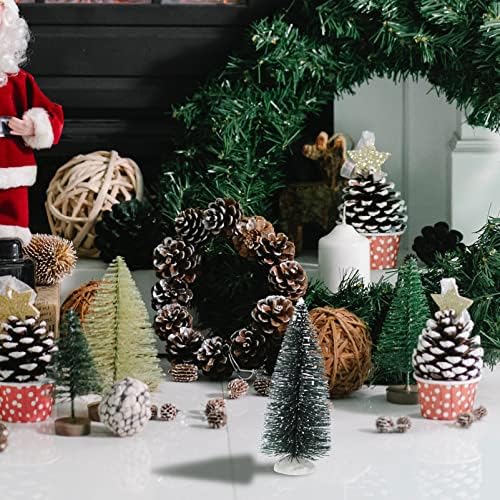Anoidno Božićni ukrasi Božićno stablo minijaturno borovo drvo: 7pcs Mini umjetni Xmas stablo Snow Tree Bottle Četkica sa drvenim bazom