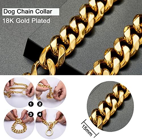 Zlatni lanac ovratnik za pseći teški metalni žvakaći 15 mm P lanarni ovratnik luksuzno štene ogrlica