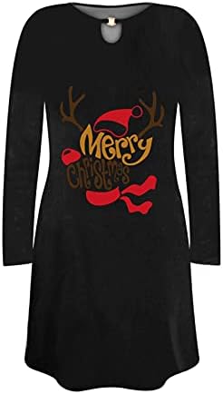 Ruziyoog Womens Plus Size Božićne Haljine Crveno Vino Staklo Grafički Casual Swing Shirt Haljina Izdubiti Duge Rukave Haljina