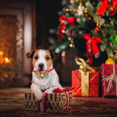 QKURT 3 PACK CHOLD COLLAR, XMAS CAT DOG Ovratnik sa reznim božićnim drvećem snježne uzorak Bowtie & Crveno zvono, slatka modna luka