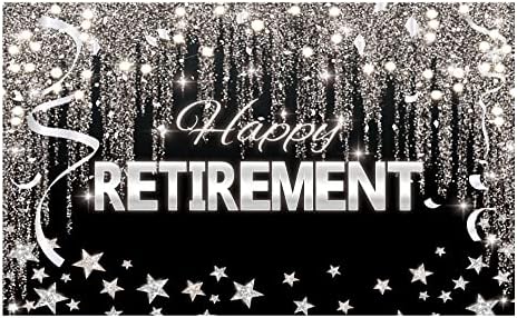Funnytree Happy Retirement Backdrop Black And Silver Glitter Shiny Stars Background Man Woman Party Supplies Banner Cake table Decor