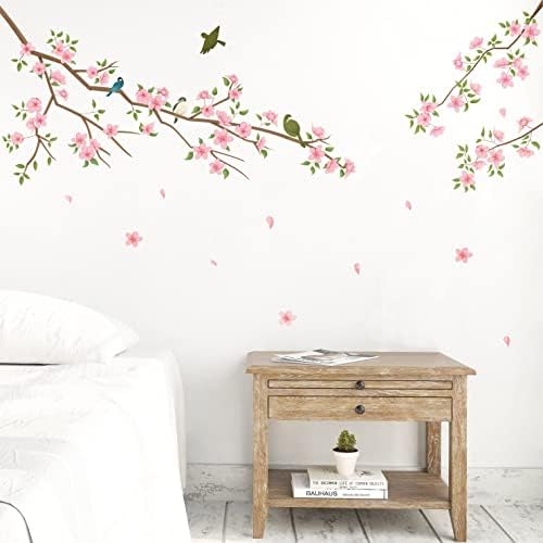 Runtoo Cherry Blossom Wall Umjetničke Naljepnice Leptir Grana Cvijet Zid Naljepnice Dnevna Soba Spavaća Soba Rasadnik Pink Decor