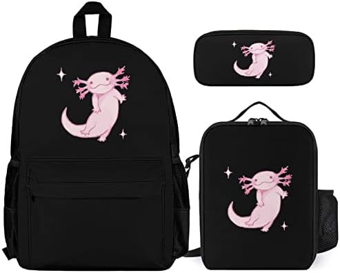 Cartoon Pink Axolotl 3 kom ruksak Set College laptop torba za rame sa kutijom za ručak i Pernicom