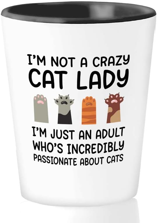 Flairy Land Cat Lady Shot Glass 1.5oz - Strastvena mačka -Cat Funny Pokloni Mačka Mačja Baka PET PAW Kitten Whiskers Mačji ljubitelji