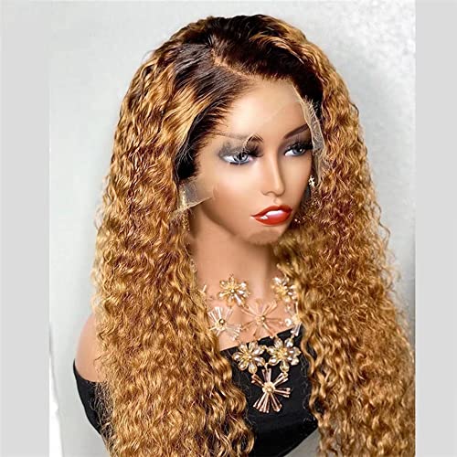 Med plava Ombre u boji 13x6 HD prozirna čipka prednja perika za ljudsku kosu brazilska Remy kosa za crne žene kovrčava ljepljiva prirodna