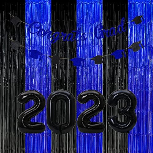 Black Blue Party Dekoracije pozadine, Gaming Party folija Fringe, 2023 diplomiranje crne plave zavjese Pozadine za dječake rođendan