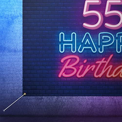 Glow Neon Happy 55th Birthday Backdrop Banner Decor Black-Colorful Glowing 55 Years Birthday Party theme Decorations for Men Women