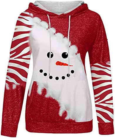 Jinf modni ženski s kapuljačom božićne duksere-crveno vino staklo Ispis pulover snijeg snijeg snijeg-kontrastni duks vrh