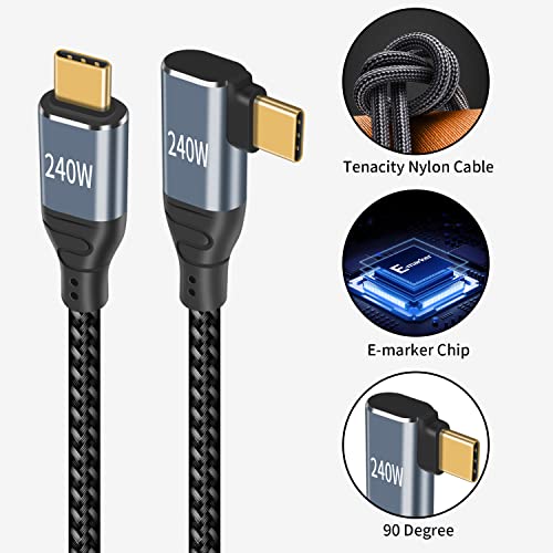 Poyiccot USB C do USB C kabl desnog ugla 9,8ft, 240W USB C kabel, tip C punjač Brzo punjenje, PD3.1 USB C punjač Kabel prazan kut