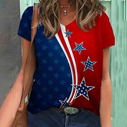 SAD Patriotske košulje za žene 4. jula Modne američke zastave Stars Stripes tiskani V-izrez kratkih rukava kratkih rukava