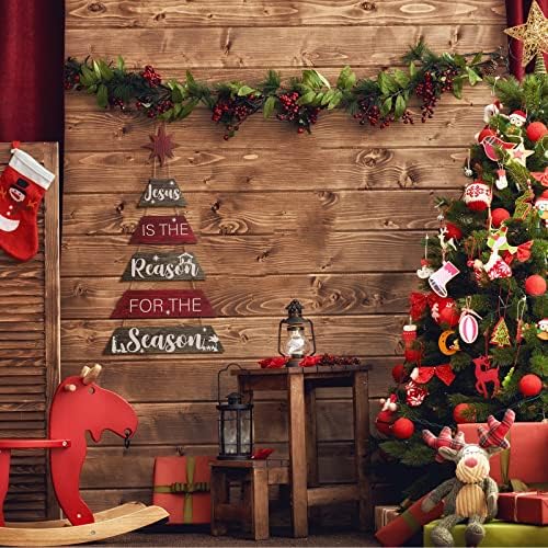 Božić Jesus Wood znak Isus je razlog za sezonu viseći znakove božićnih zidnih znakova za Xmas Tree u zatvorenom vanjskom odmora za