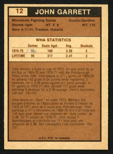 John Garrett Road 1975-76 Wha o-pee-chee karticu 12 Minnesota Fighting Saints SKU 151394 - NFL AUTOGREME FOOTBALNI