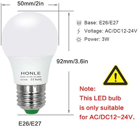 Honle E26 LED Sijalice 3W 12V Niskonaponska topla bijela 3000k E27 Edison standardna Vijčana baza 25W ekvivalentna za Rv, projekat