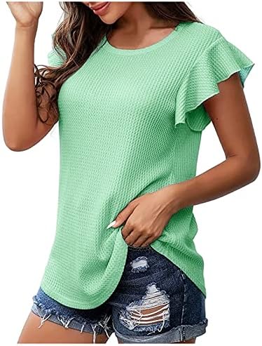 Fragarn ženski vrhovi Ljetni rucfffle s kratkim rukavima V rect majice casual cofy labav fit elegantna bluza od pune boje tee