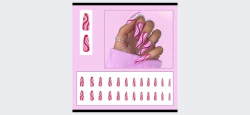 AshAri Designs; Pink, Red, and White Swirl; 24 nokti & ljepilo & pritisnite na jezičke uključen