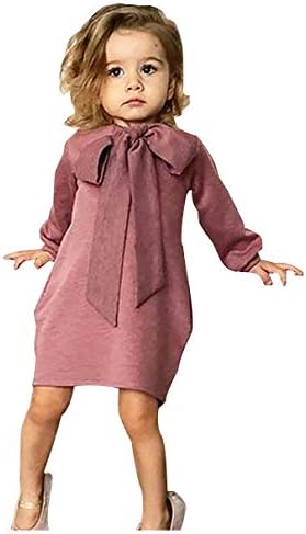 Bowknot dojenčad djecu djevojke haljine pertle-up čvrste jesen rukav pamuk beba dugo djevojke haljina& suknja male djevojke haljine