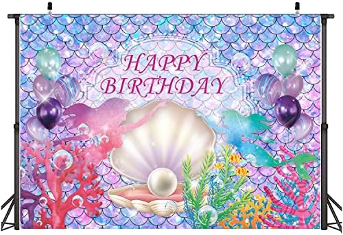 7x5 FT sirena Pozadina iz snova svjetlucave šarene vage Shell fotografije morskih algi pozadina Sretan rođendan baner za djevojčice