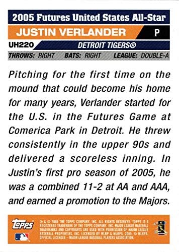 Ažuriranje topps 2005 UH220 Justin verlander bejzbol kartica - prva godina