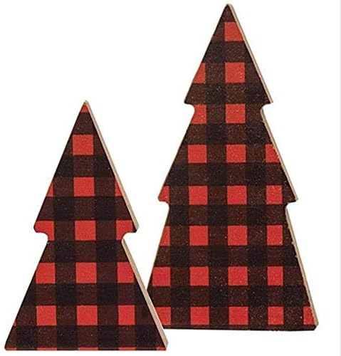 Srećne ponude ~ 2 Pack | Buffalo plaid drveća | Drvo | 4 inčni | Farmhouse Buffalo Provjeri božićne stabla polica sjenica