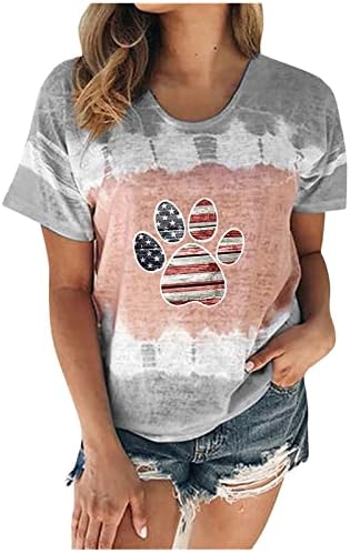 Četvrti jul ženske majice smešna pseća šapa američka zastava Patriotski vrhovi modni Crewneck Shirt kratki rukavi bluze