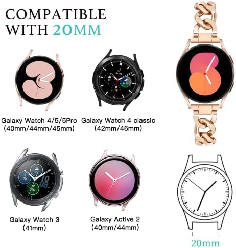 G-Ficu Galaxy Watch 5 & 4 trake za lančana traka za Samsung Galaxy Watch 5 Band 40mm 44mm, ženski elegantan Dressy Metal Band za sat