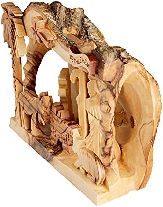 Jaslica scena 5,5 inča ručno izrađen maslinovo drvo log rezbarenje Božić Ornament